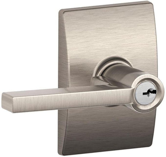 Schlage F51A LAT 619 CEN Latitude Door Lever with Century Trim, Keyed Entry Lock, Satin Nickel