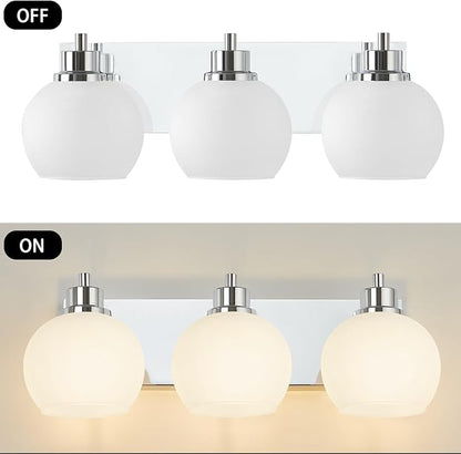 Tuscarora Chrome Vanity Light - 3 Light Bathroom Vanity Light with Milk Glass Shade, Over Mirror Lighting Fixture