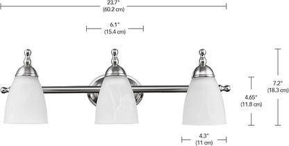 Globe Electric 50783 23" 3-Light Vanity Light, Satin Nickel, Alabaster Glass Shades, Beauty Room Accessories, Bathroom Lights Over Mirror, Makeup Mirror Lights, Wall Light