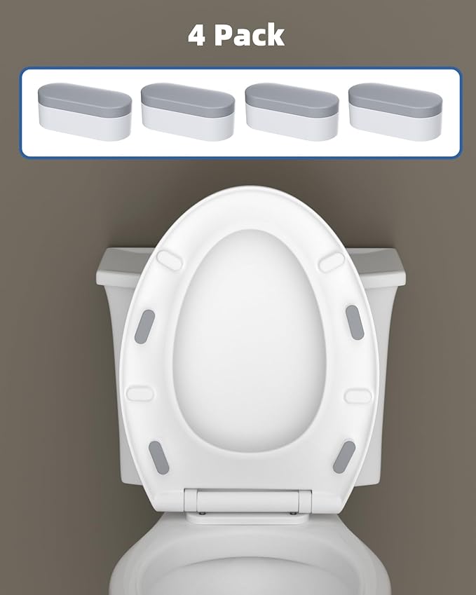 Hibbent 4 pieces Toilet Seat Bumpers for Bidet, Strong Adhesive Toilet Seat Bumpers for Use with Bidet Attachment, Universal Buffer Toilet Lid Bumpers, Grey