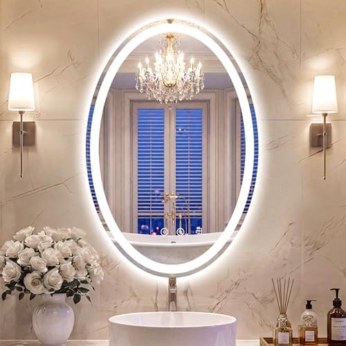 Oval LED Bathroom Mirror with Lights, 24 x 36 Inch Lighted Vanity Mirror