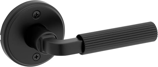Kwikset Mirada Round Dummy Door Handle, Single Sided Lever for Closets, French Double Doors, and Pantry, Matte Black Non-Turning Reversible Interior Push/Pull Lever