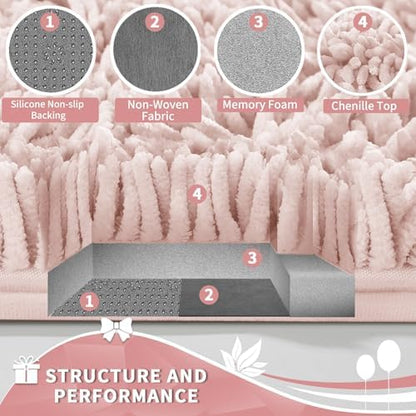 Yimobra Toilet Rugs U Shaped Washable, Extra Thick Soft Absorbent Chenille Contour Bathroom Rugs for Toilet 24x20 Inch, Quick Dry Non Slip Toilet Mat for Bath Floor, Pink