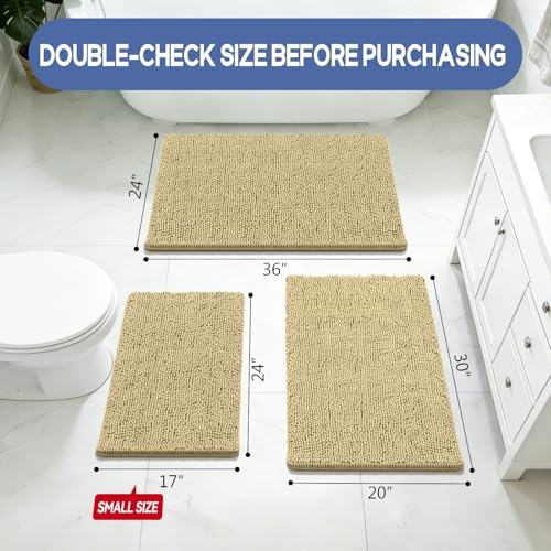 Bcoimo Bath Rug Mat,Beige Chenille High Absorbent Bathroom Shower Tub Mats