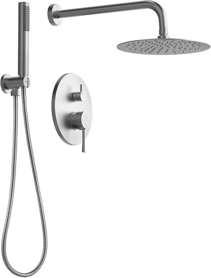 10" High-Pressure Rainfall Shower System with Handheld Spray, Wall Mount Bathroom Shower Faucet Set (Brushed Nickel)