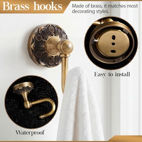 4 Pcs Antique Brass Bathroom Hardware Set, Bathroom Accessories Set, 24 Inch Wall Mounted Bath Towel Bar Toilet Paper Holder Hand Towel Holder Robe Hook for Shower Room Toilet(Single Layer)