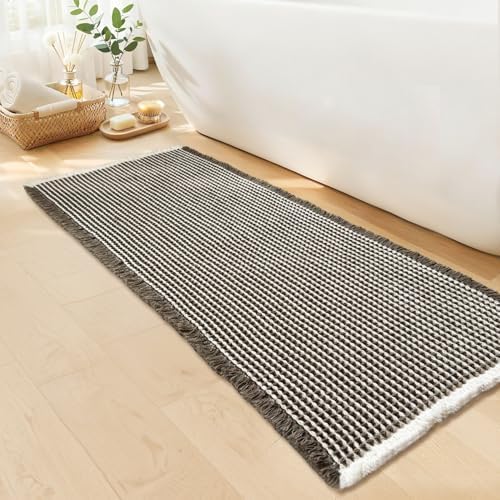 Long Bath Mat, Waffle Bathroom Runner Rug Non Slip Washable, 24 x 60