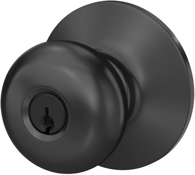Schlage F51A PLY 622 Plymouth Door Knob, Keyed Entry Lock, Matte Black