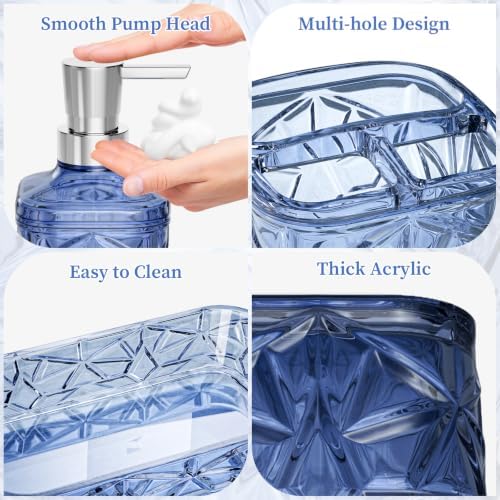 Bathroom Accessories Set, Navy Blue Bathroom Accessories, Acrylic Soap Dispenser and Toothbrush Holder Set, Qtip Holder Set, Bathroom Sink Set, Gift for Home Apartment
