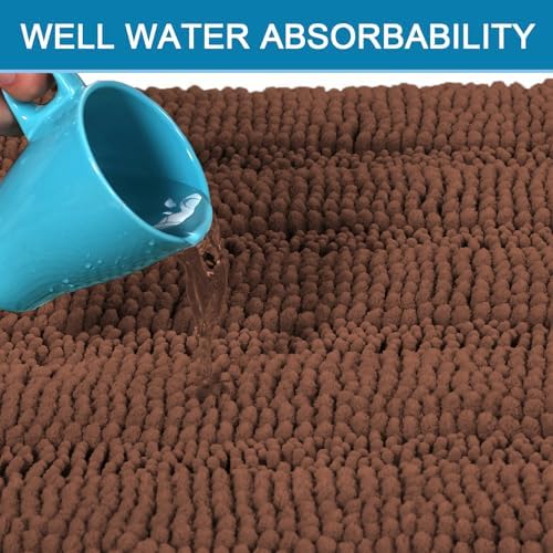 H.VERSAILTEX 2 Piece Bathroom Set Extra Thick Chenille Striped Pattern Bath Rugs for Bathroom Non Slip Soft Plush Shaggy Bath Mats for Floor(Caramel, 32 x 20 Plus 24 x 17 - Inches)