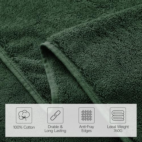 REDKISS Large Bath Towels Set 2 Piece, 100% Cotton, 32x63 in,Heavyweight 760GSM, Highly Absorbent & Quick Dry, Super Soft Luxury Towels for Bathroom,Hotel Collection - Green