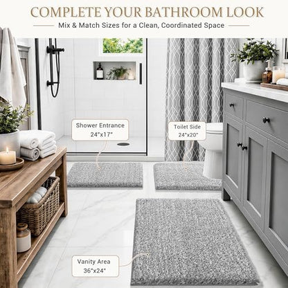 Yimobra Bathroom Rugs Non Slip Washable 36X24, Ultra Soft and Water Absorbent Bath Mats, Plush Fluffy Shower Mat Outside, Luxury Microfiber Thick Matts for Bathroom Floor/Tub, Light Gray and White