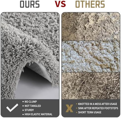 Yimobra Fluffy Plush Bath Rug, Super Shaggy Soft Comfortable Non Slip, Water Absorbent Microfiber Bath Mat, Dries Quickly, Machine Washable Thick Bathroom Rugs for Shower, 47" X 24", Pure Gray