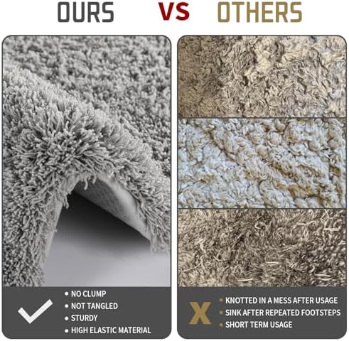 Yimobra U Shaped Toilet Bath Rug, Fluffy Plush, Super Shaggy Soft Non Slip, Water Absorbent Microfiber Bath Mat, Dries Quickly, Machine Washable Thick Bathroom Rugs, 20"x 24", Pure Gray