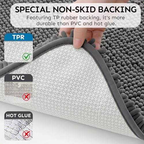 Secura Bathroom Rugs 47x28, Ultra Soft Chenille Bath Mat, Super Absorbent & Quick Dry Bathroom Mat, Non Slip Machine Washable Bath Rugs for Tub, Shower, Home Decor Accessories (Gray)