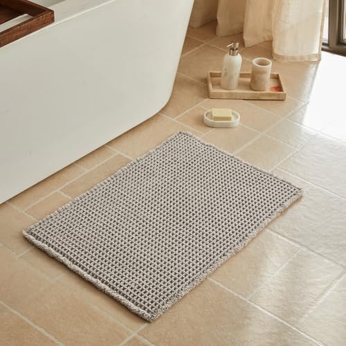 Triohero Waffle Bath Mat, Boho Bathroom Rugs Non Slip, 20x30 Light Grey