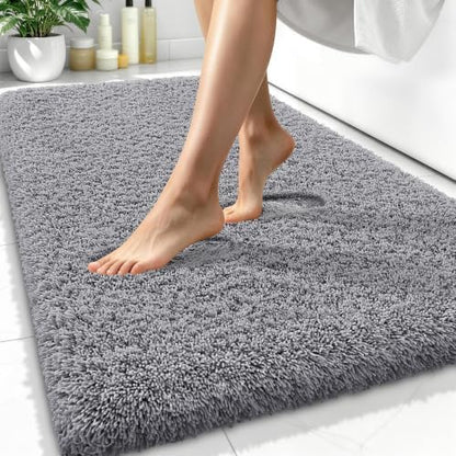 OLANLY Microfiber Bathroom Rugs 34x21, Soft Highly Absorbent Bath Mat, Grey