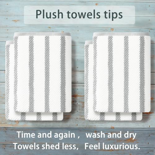 VOOVA & MOVAS Bath Towels 4PC, 100% Cotton, 30x56 in, Gray White Stripe