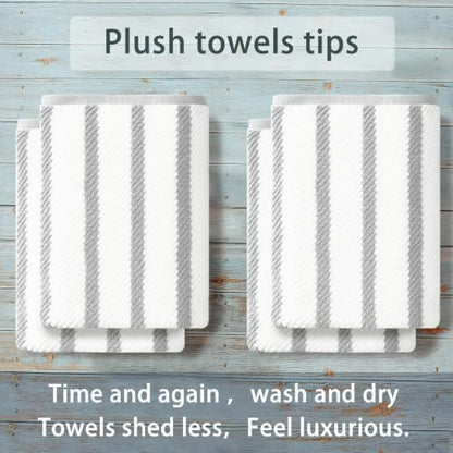 VOOVA & MOVAS Bath Towels 4PC, 100% Cotton, 30x56 in, Gray White Stripe