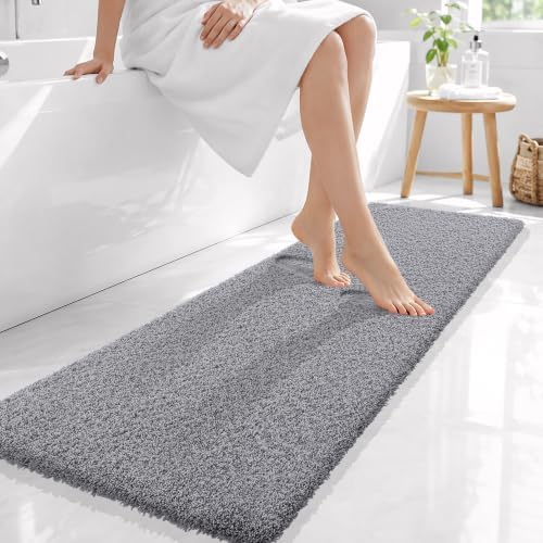 OLANLY Microfiber Bathroom Runner Rugs 59x20, Soft Absorbent Bath Mat, Grey