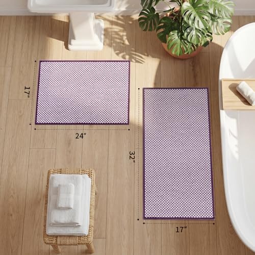 YIHOUSE Purple Bathroom Rugs Sets 2 Pieces,Thin Bath Mat Quick Dry