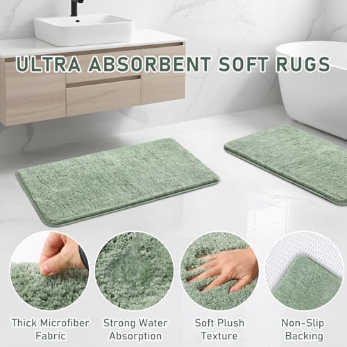 Bathroom Set - Bathroom Sets with Shower Curtain and Rugs, Sage Green Bathroom Set, 27PC Bathroom Accessories Set, Mini Trash Can, Toilet Brush, Trash Can & Soap Dispenser