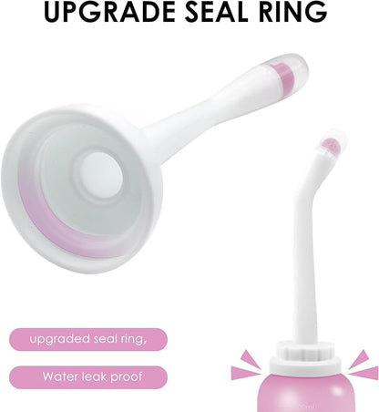 RUFCRIL Peri Bottle, Portable Travel Bidet with Bag, TPE Material Can Be Boiled, 17oz/500ml with 2 Sealing Rings,Essentials for Postpartum Perineal Care,Hemorrhoid Treatment,and Baby(Pink)