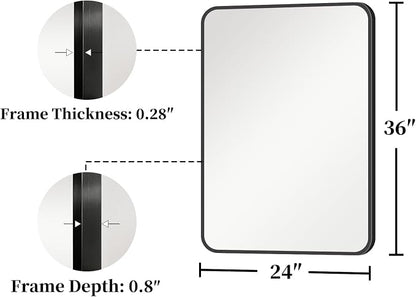Koonmi Metal Framed Bathroom Mirror, 24"X36" Anti-Rust Bathroom Vanity Mirror, High-Definition Tempered Glass Bathroom Mirrors for Over Sink, Modern Decorative Wall Mirror for Restroom