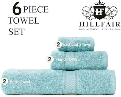 HILLFAIR Premium 600 GSM - 100% Cotton - 6 Piece Bath Towel Set - Ocean Blue