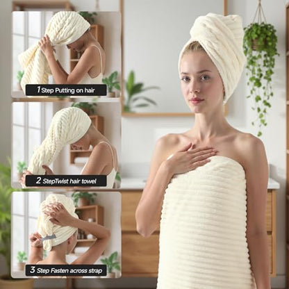 REDKISS Cream Microfiber Bath Towels Set 8 Piece - 70x35 Inches Bathroom Towels of 8 Large, Oversized Bath Towel with 2 Hair Towel Wrap, Highly Absorbent Soft Shower Towels for Bathroom, Hotel, Gym
