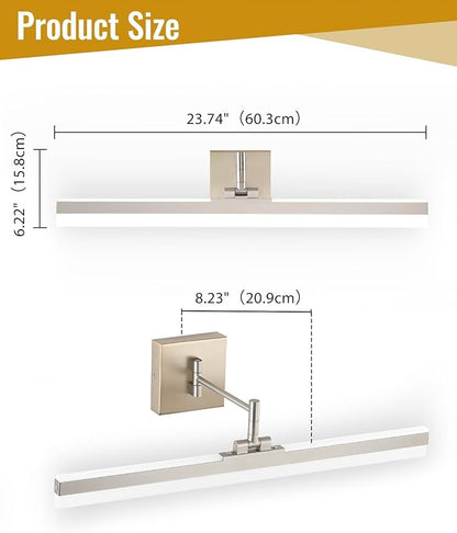 Modern LED Vanity Light,23.6‘’ Adjustable & Rotatable Bathroom Light Fixture Above Mirror, Wall Sconce, Nickel