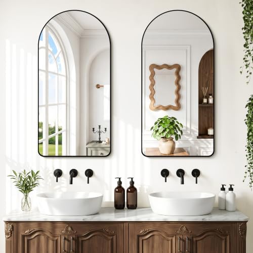 GLASHOM Arched Bathroom Vanity Mirror, 20"x40" Black Frame Wall Mirror
