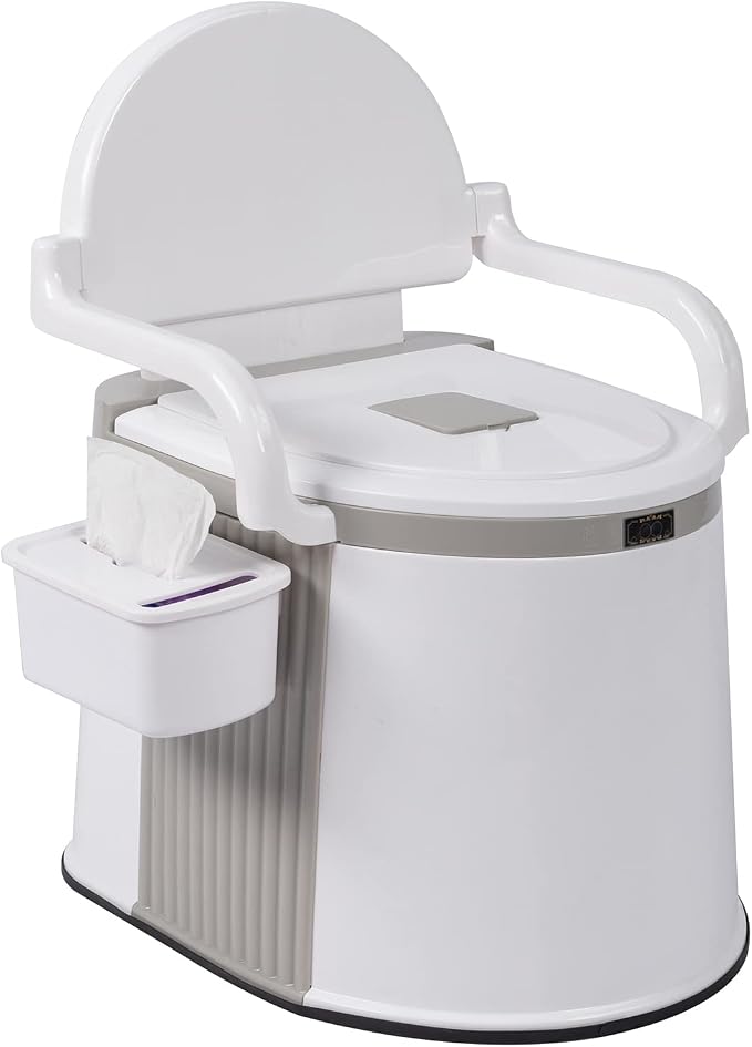 Portable Camping Toilet for Outdoor - 5 Gallon Lightweight Travel Toilet with Anti-Slip Strip & Handrails, Folding Toilet for RV, Hiking, Fishing (Off-White)