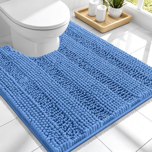 Smiry Thick Chenille Toilet Rugs U-Shaped 24x20, Bath Mat, Cornflower Blue
