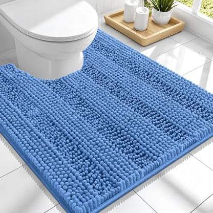 Smiry Thick Chenille Toilet Rugs U-Shaped 24x20, Bath Mat, Cornflower Blue