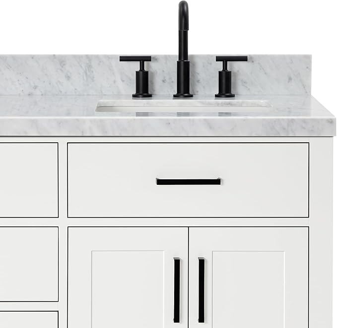 ARIEL Hepburn 66-inch Bathroom Vanity with Sink,Solid Wood, 1.5-inch Italian Carrara Marble Countertop, Double Rectangular Porcelain Sink, 4 Soft Closing Doors, 6 Dovetail Drawers, White