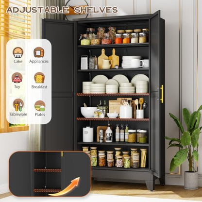winiowa 78.7" Tall Metal Pantry Cabinet, Kitchen Storage Organizer, Black