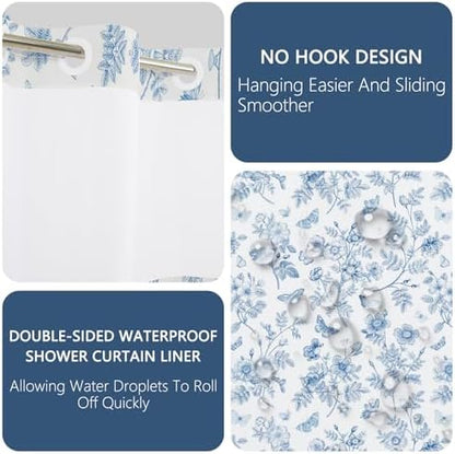 No Hook Shower Curtain with Snap in Liner 71x74 Inch