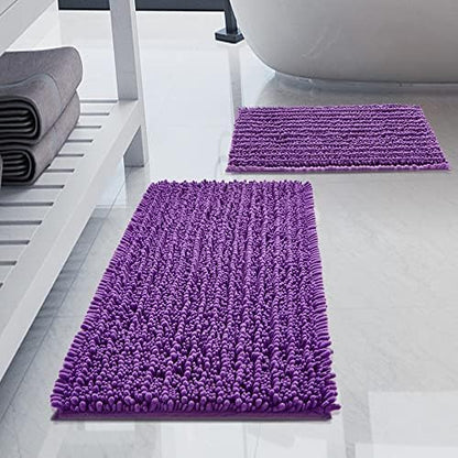 Luxury Chenille Lavender Bathroom Rugs Sets 2 Piece, Thickened Hot Melt Rubber Bottom Bath Mats for Bathroom Non Slip,Bath Rugs Quick Dry Machine Washable for Shower Mat