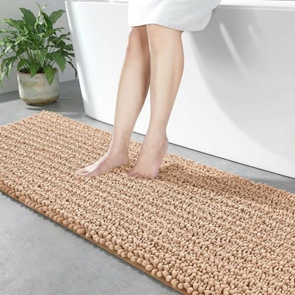 Disolla Beige Bathroom Runner Rug 24x70 Inch - Extra Long Chenille Bath Mat, Luxury Shaggy Plush Absorbent Rug, Non-Slip Large Runner for Floor and Laundry Room