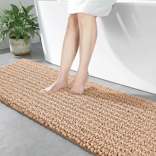 Disolla Beige Bathroom Runner Rug 24x55 Inch - Long Chenille Bath Mat, Extra Soft Shaggy Plush Absorbent Runner, Non-Slip Washable Rug for Tub, Bedside and Kitchen