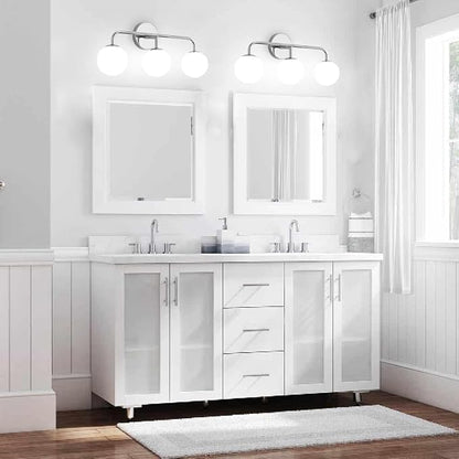 Chrome Vanity Lights, Mid Century Modern 3-Light Bathroom Lighting Fixture Over Mirror, Polished Wall Sconces With Frosted Milk Glass Shade