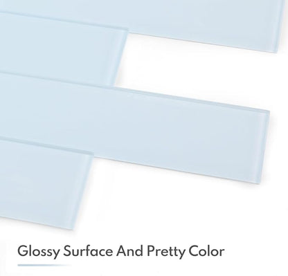 Ice Blue Glass Subway Tile, Glass for Bathroom Kitchen Shower Backsplash Wall, 4 x 12 Inches, 4 Sq.Ft.