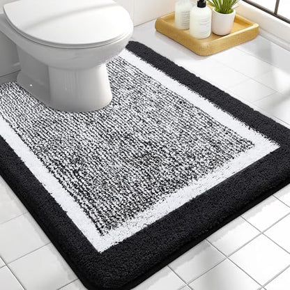 OLANLY Toilet Rugs U-Shaped 24x20, Absorbent Microfiber Bath Mat, Black