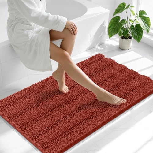 Smiry Chenille Bathroom Runner Rugs 44x24, Soft Bath Mat, Rustic Terracotta