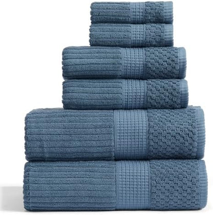 Springtree Home 100% Cotton Bath Towel Set | 6-Piece Set | Textured | Ocean