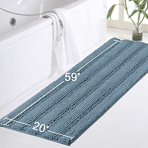 Turquoize Turquoize Large Size 59inch by 20inch Luxurious Shaggy Chenille Bath Mat Non-Slip Soft Polyimide and Polyester Runners for Bathroom Water Absorbent Machine-Washable Shag Bath Mat,Stone Blue