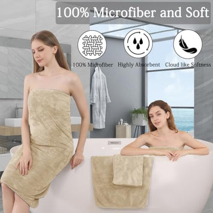 8-Piece Bath Towels Set,2 Oversized Large Bath Towel Sheet,2 Hand Towels and 4 Washcloths - 600 GSM Soft Microfiber Highly Absorbent Quick Dry Shower Towel Collection for Bathroom Hotel and Spa,Beige