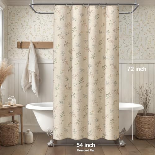 Floral Farmhouse Vintage Linen Shower Curtain French Country Decor 54Wx72H