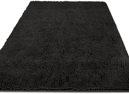 Yeaban Chenille Black Bathroom Rug 36"x60",Non-Slip Rubber Backing